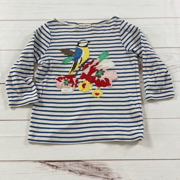 Mini Boden Other - Mini Boden Striped Bird Appliqué Top